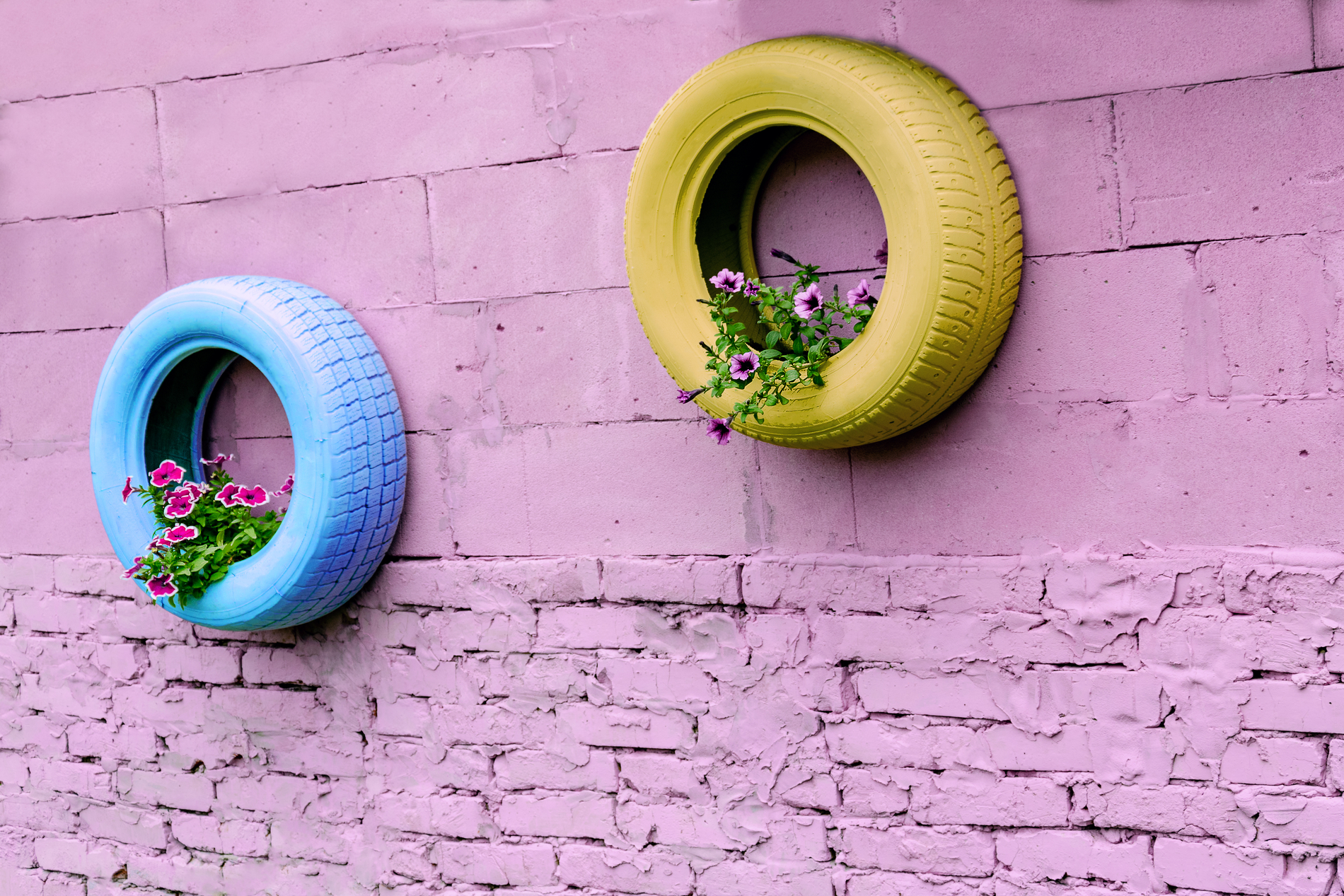 Turning Old Set of Tires into Hanging Flower Pots